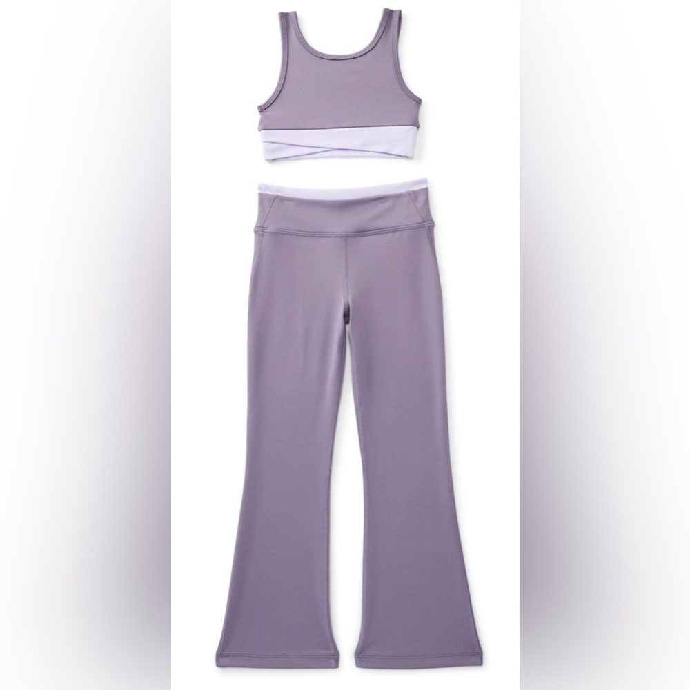 New Girls Athletic Works Lavender Purple Active Crop Top and Flare Leggings Set